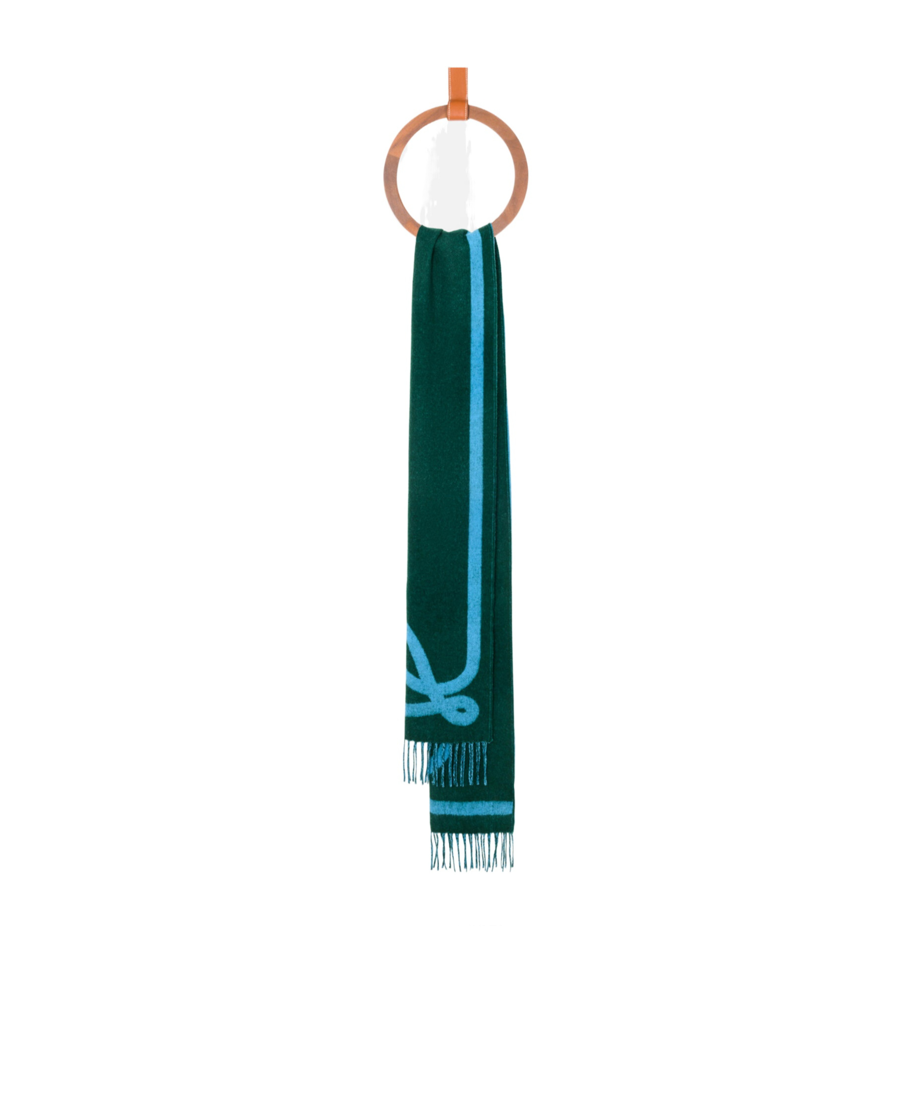 Loewe Fringed-hem Scarf In Dark Green/blue