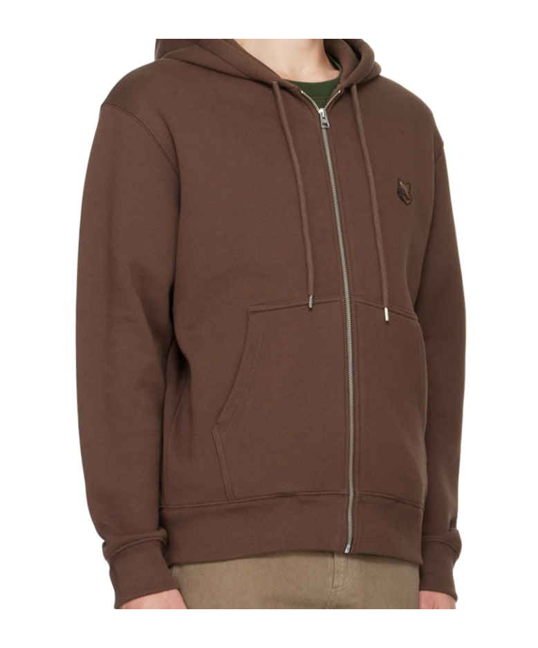 Maison Kitsuné Brown Bold Fox Head Patch Zipped Hoodie In Brown