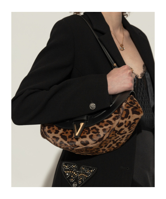 Versace Leopard Print Shoulder Bag In Black