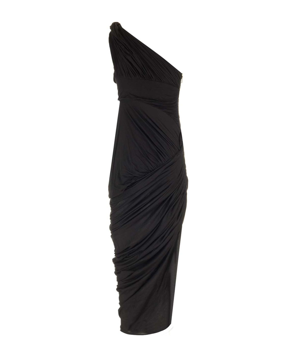 Rick Owens Draped Jersey Midi Dress Dresses Black In Black