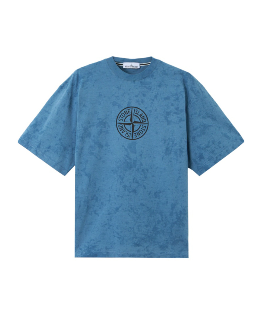 Stone Island Relaxed-fit Printed T-shirt With Textured Fabric In Blue