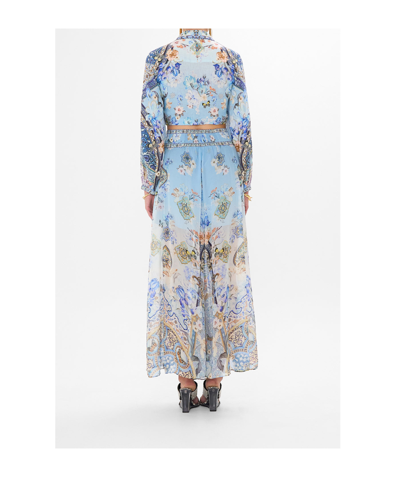 Camilla Sheer Wide Leg Pant Al Manial Palace Memoirs In Blue