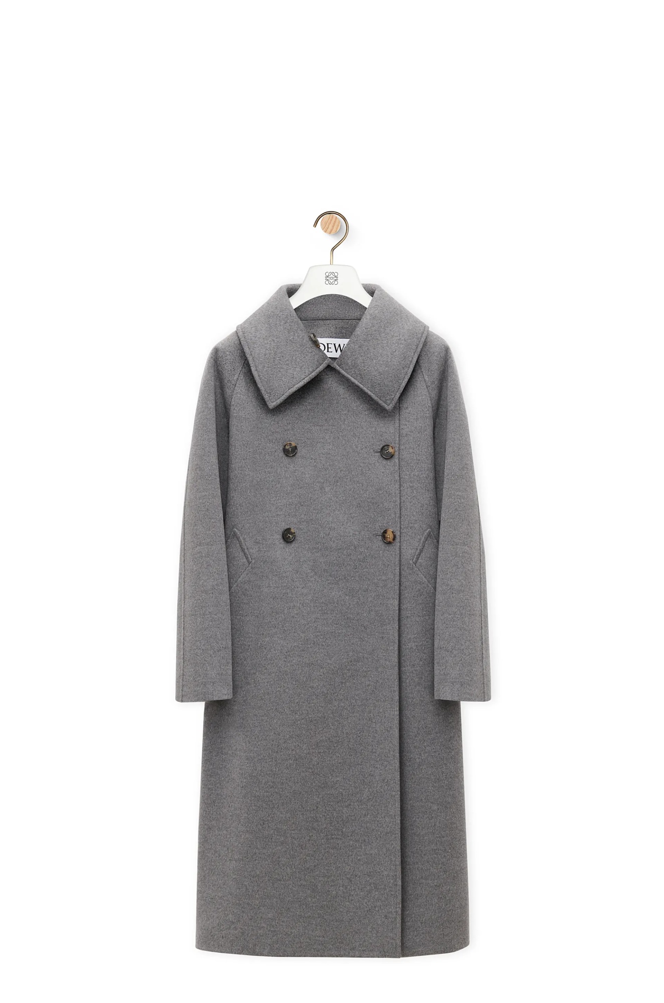 Loewe Wool And Cashmere Double-breasted Coat In Gray