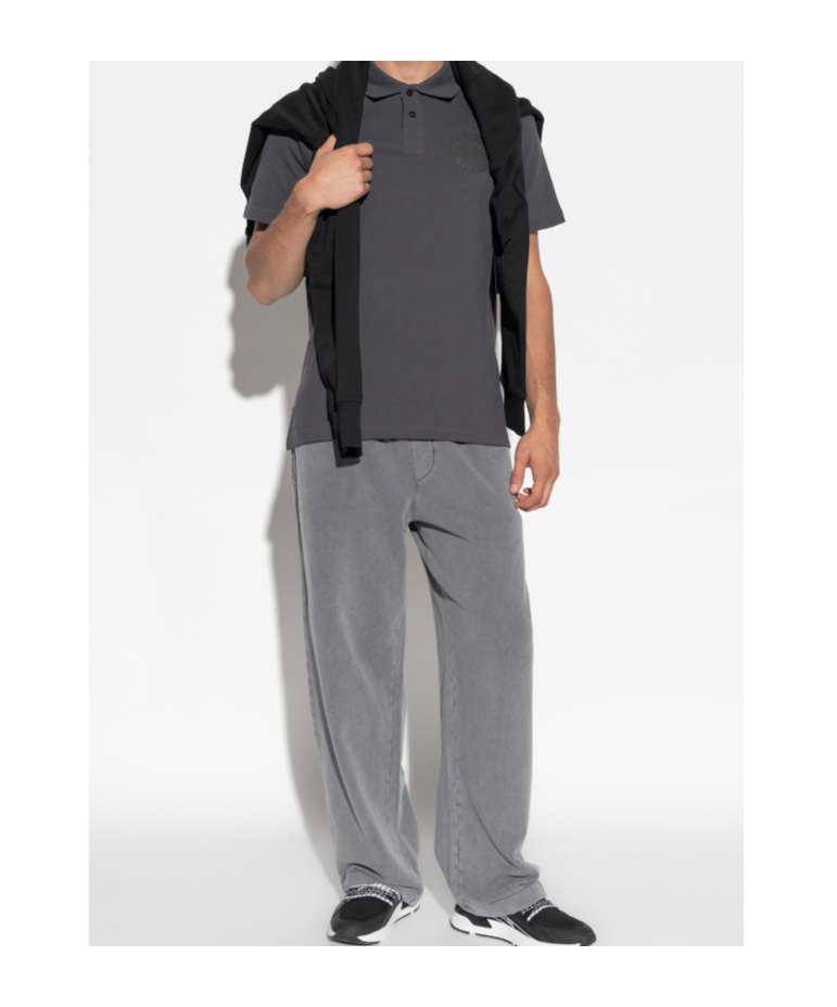Versace Jeans Couture Logo Print Short-sleeved Polo Shirt In Gray