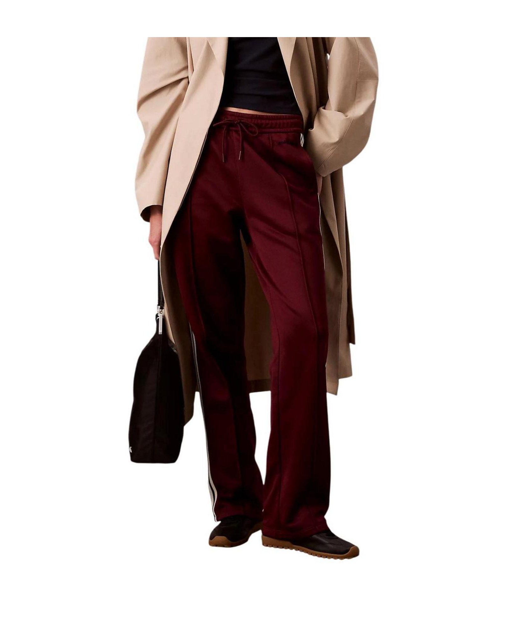 Calvin Klein Jeans Est.1978 High Shine French Terry Track Pants In Burgundy
