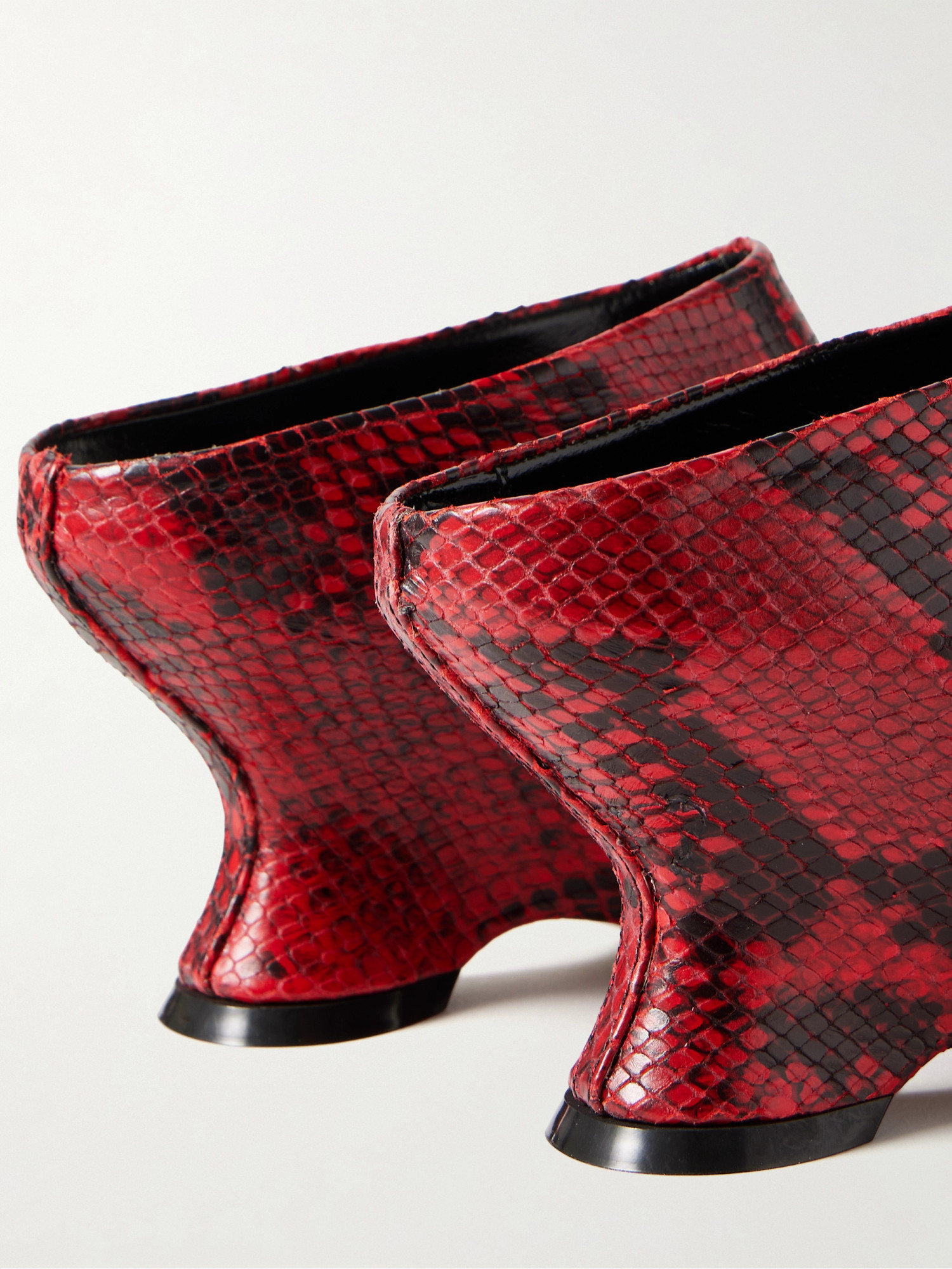 Dries Van Noten Snake-effect Leather Mules In Red