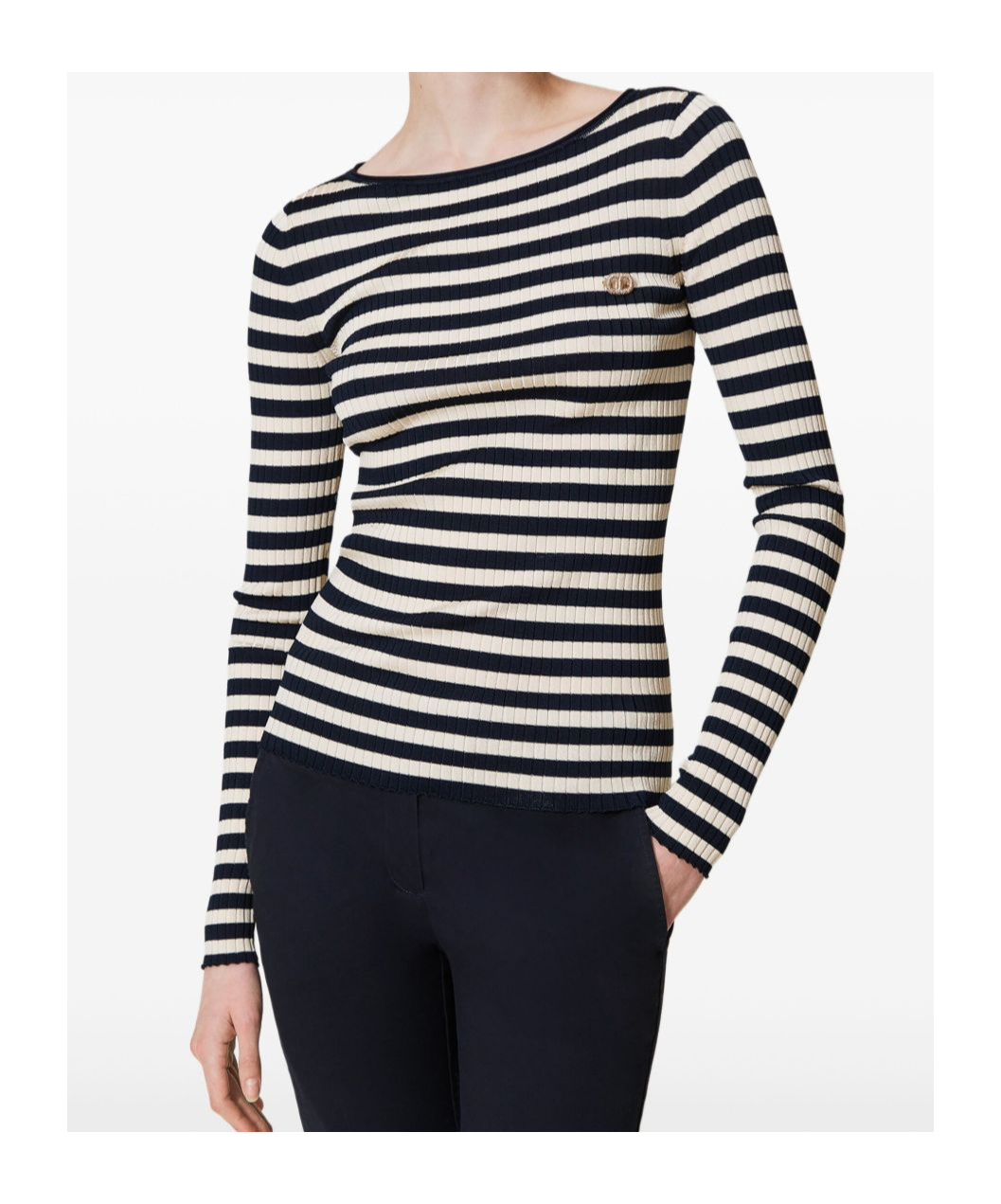 Shop Twinset Striped Jumper In Black