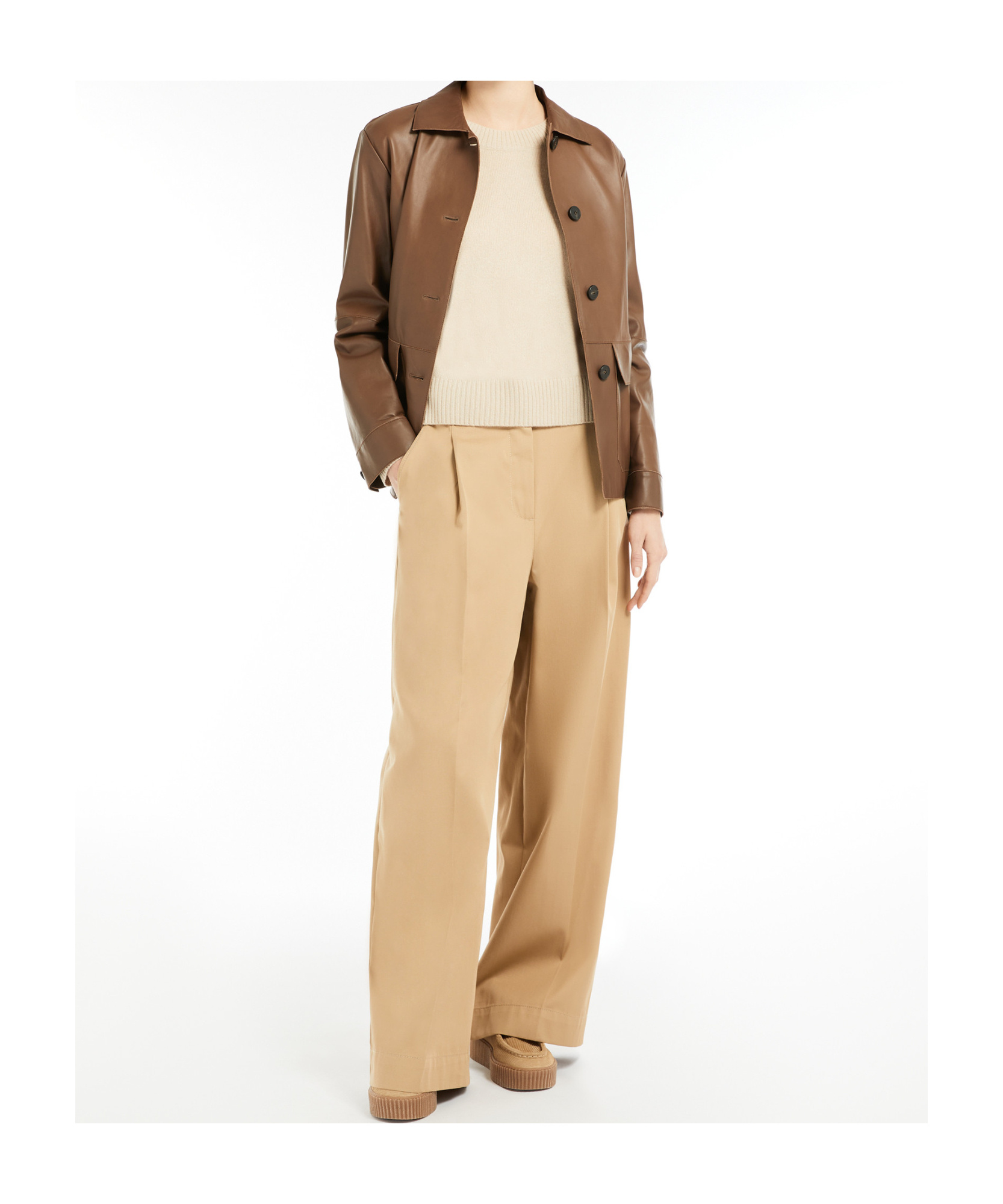 Weekend Max Mara A-shaped Leather Jacket In Brown