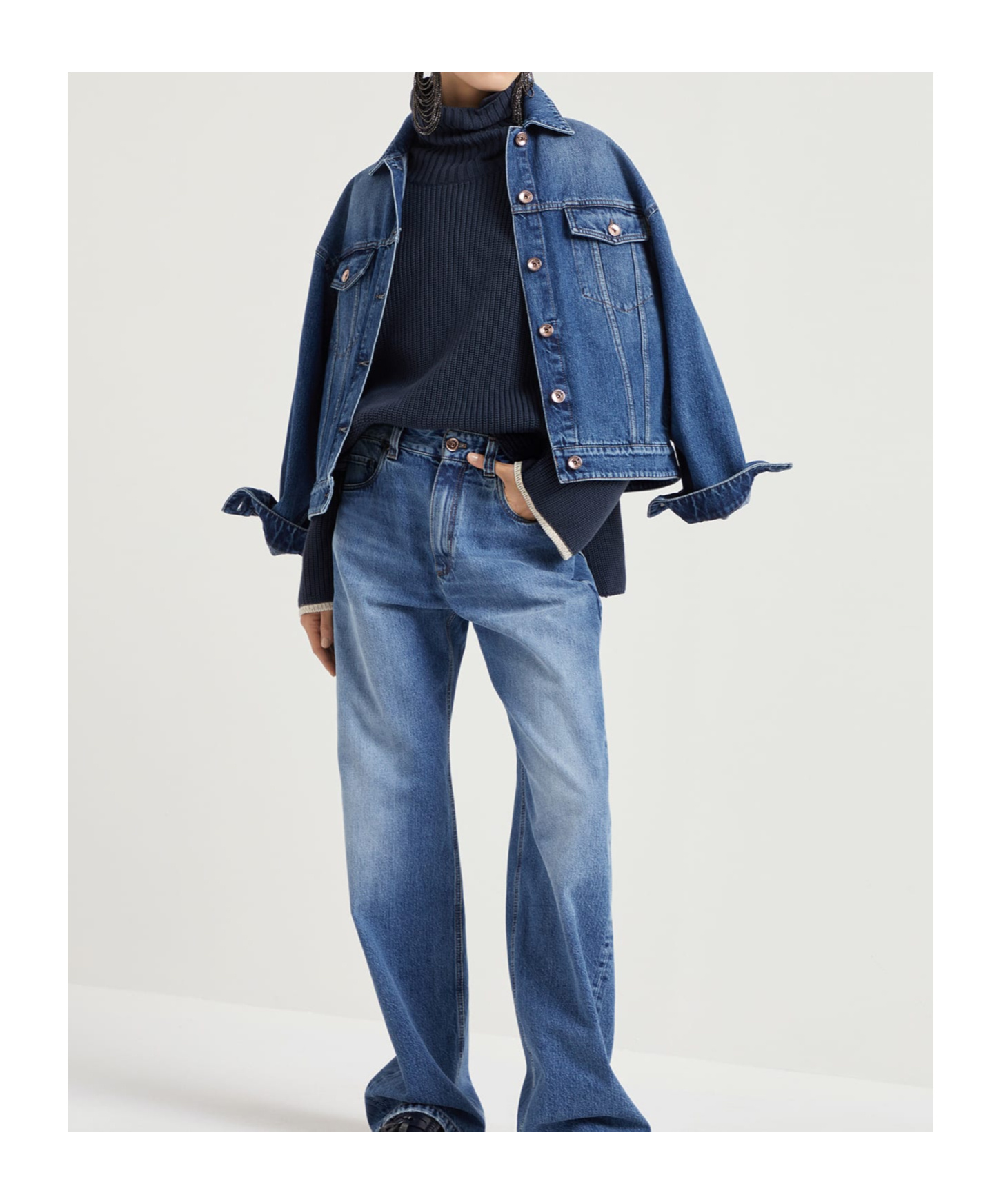Shop Brunello Cucinelli Straight Hem Oversized Denim Jacket In Blue