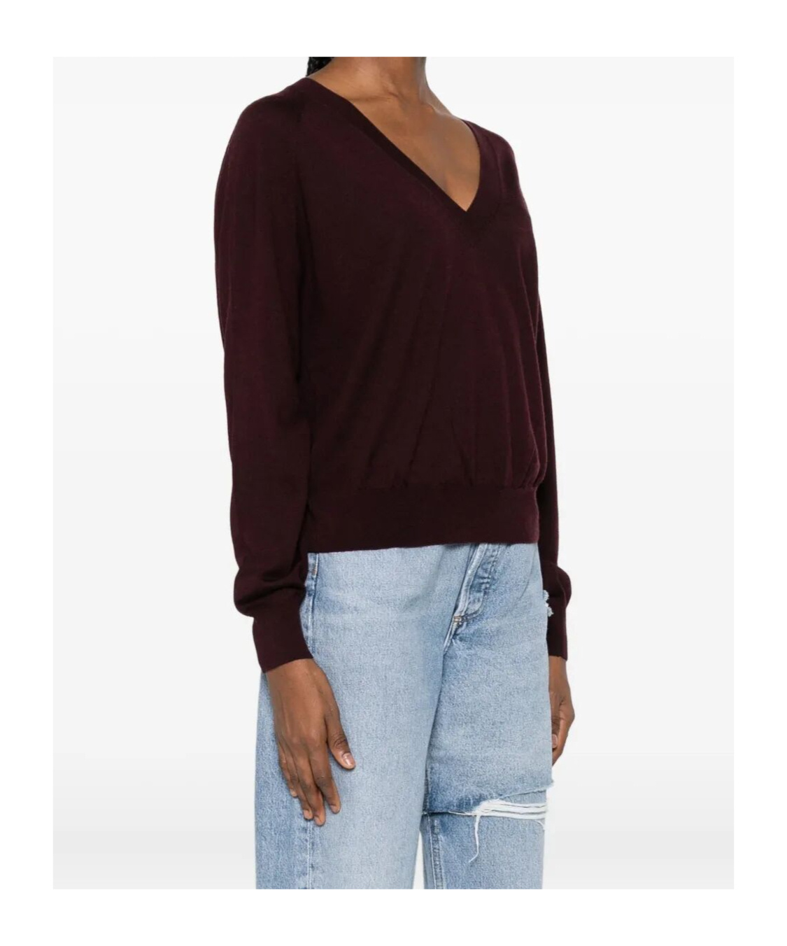 Elisabetta Franchi Wool Blend Tricot V-neck Sweater In Red