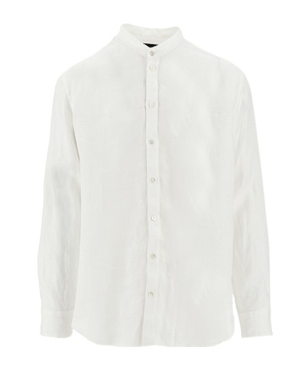 Emporio Armani Linen Shirt With Guru Collar In White