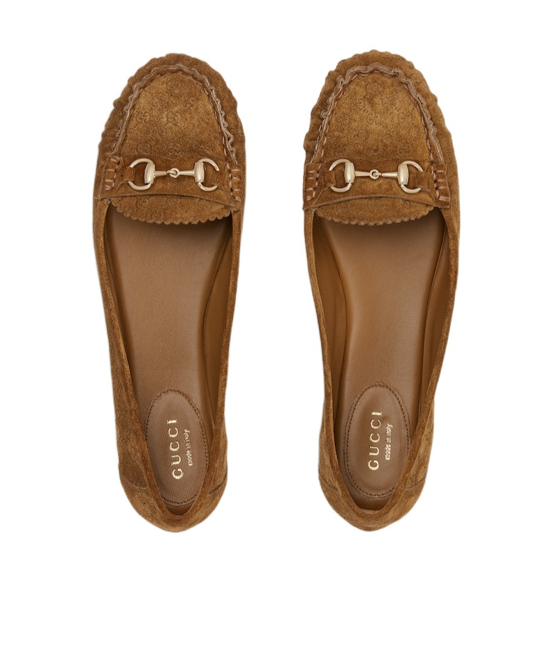Gucci Horse Title Button Ballet Flats In Brown