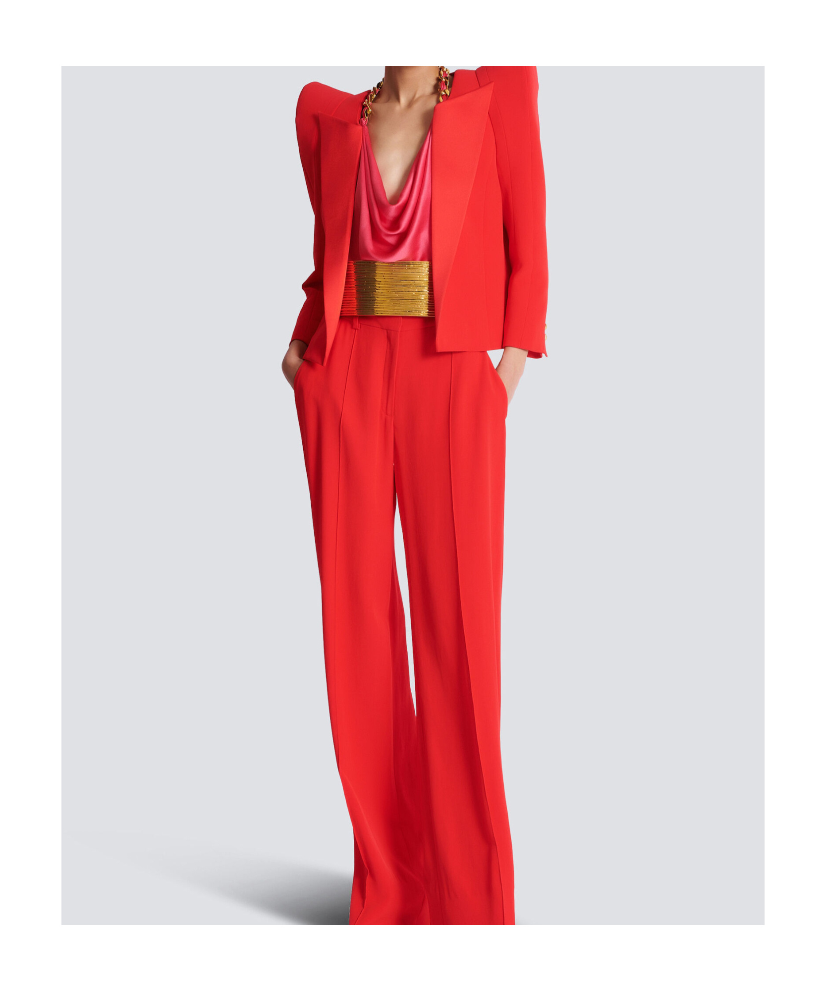 Balmain Silk Draped Halterneck Top In Pink