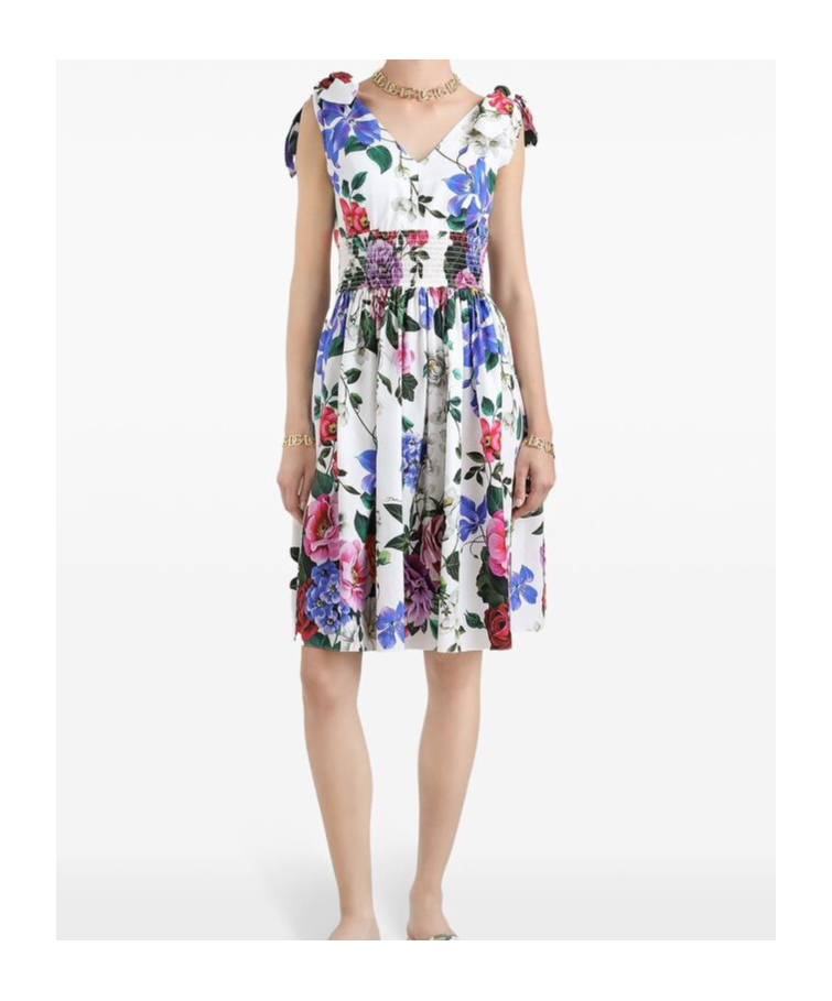 Dolce & Gabbana Multicolor Short Dress With All-over Floral Print In White