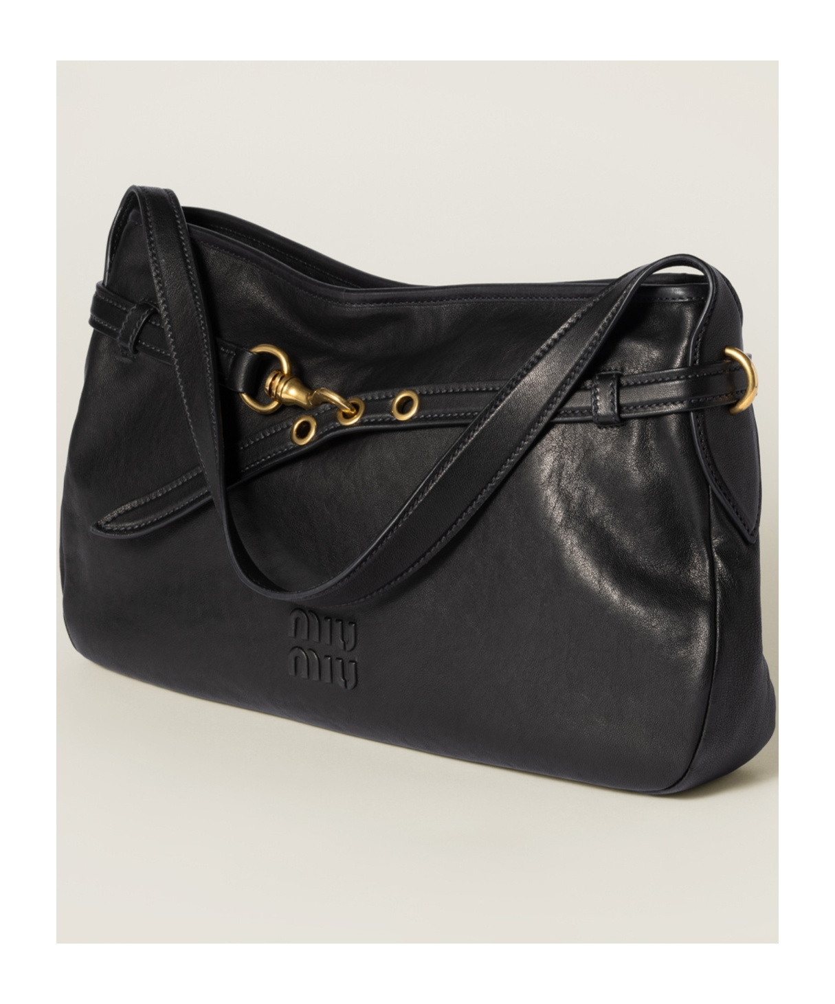 Miu Miu Aventure Leather Shoulder Bag In Black