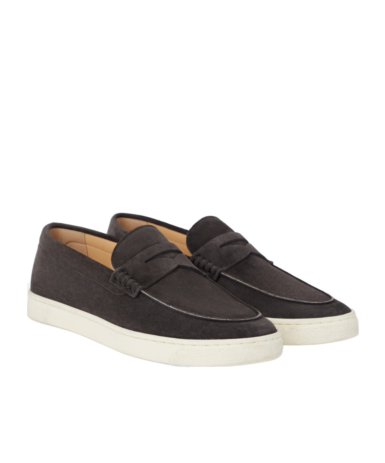 Brunello Cucinelli Penny-slot Suede Loafers In Black