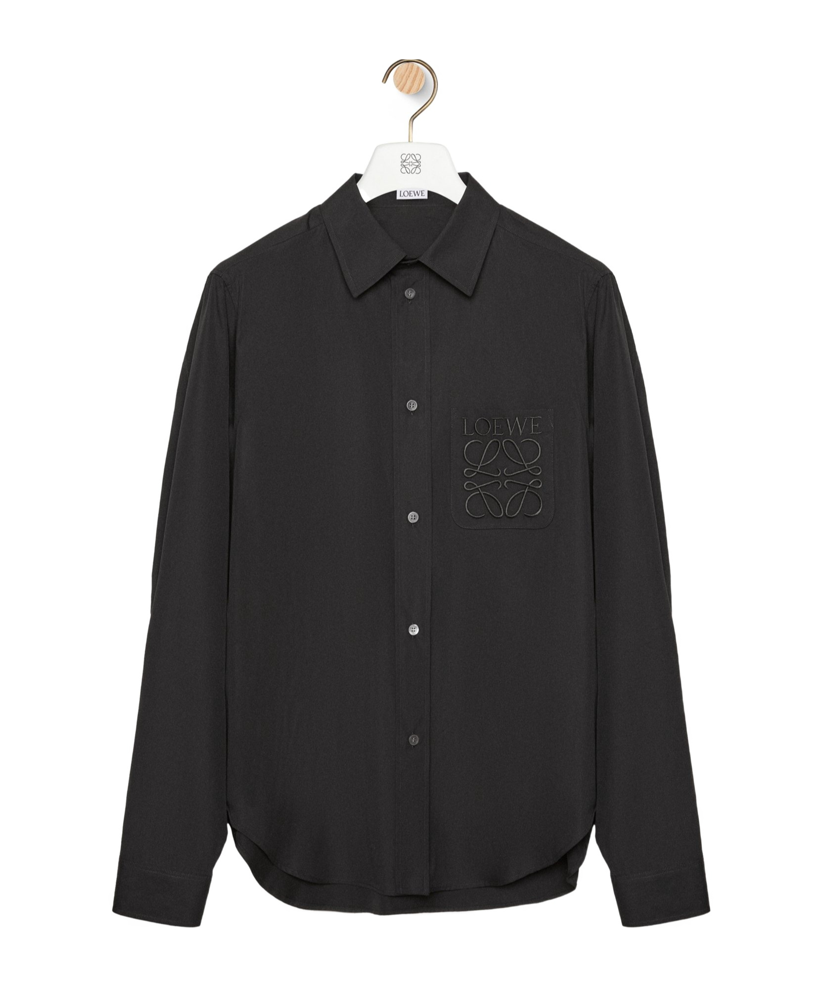 Loewe Mens Brand-embroidery Patch-pocket Long-sleeve Cotton Shirt Black In Black