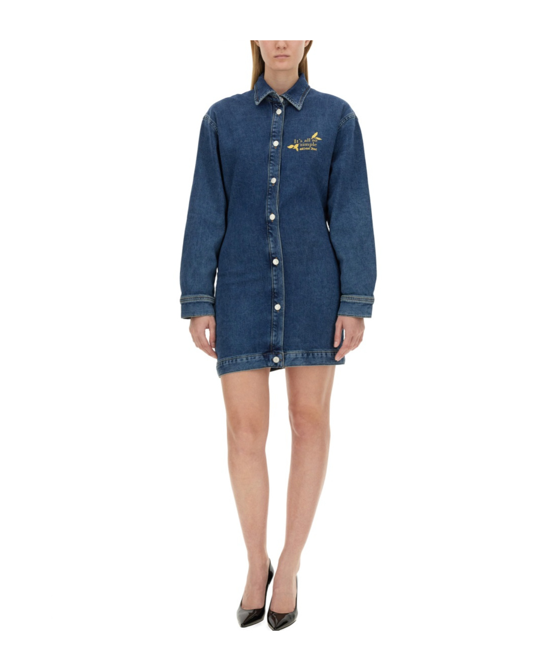 Moschino Denim Dress With Long Sleeves And Point Collar In Blue