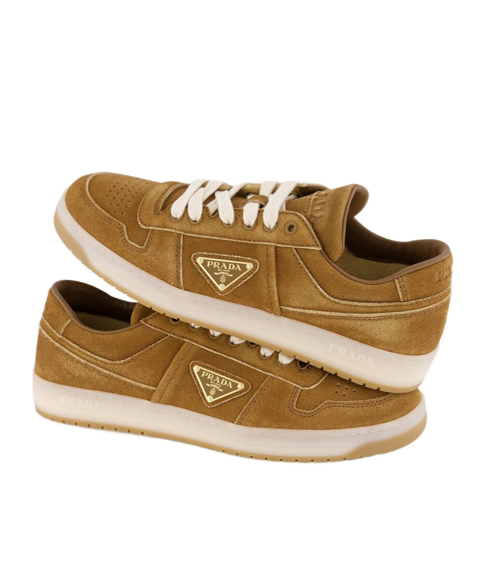Prada Downtown Sneakers In Faded Suede In Brown