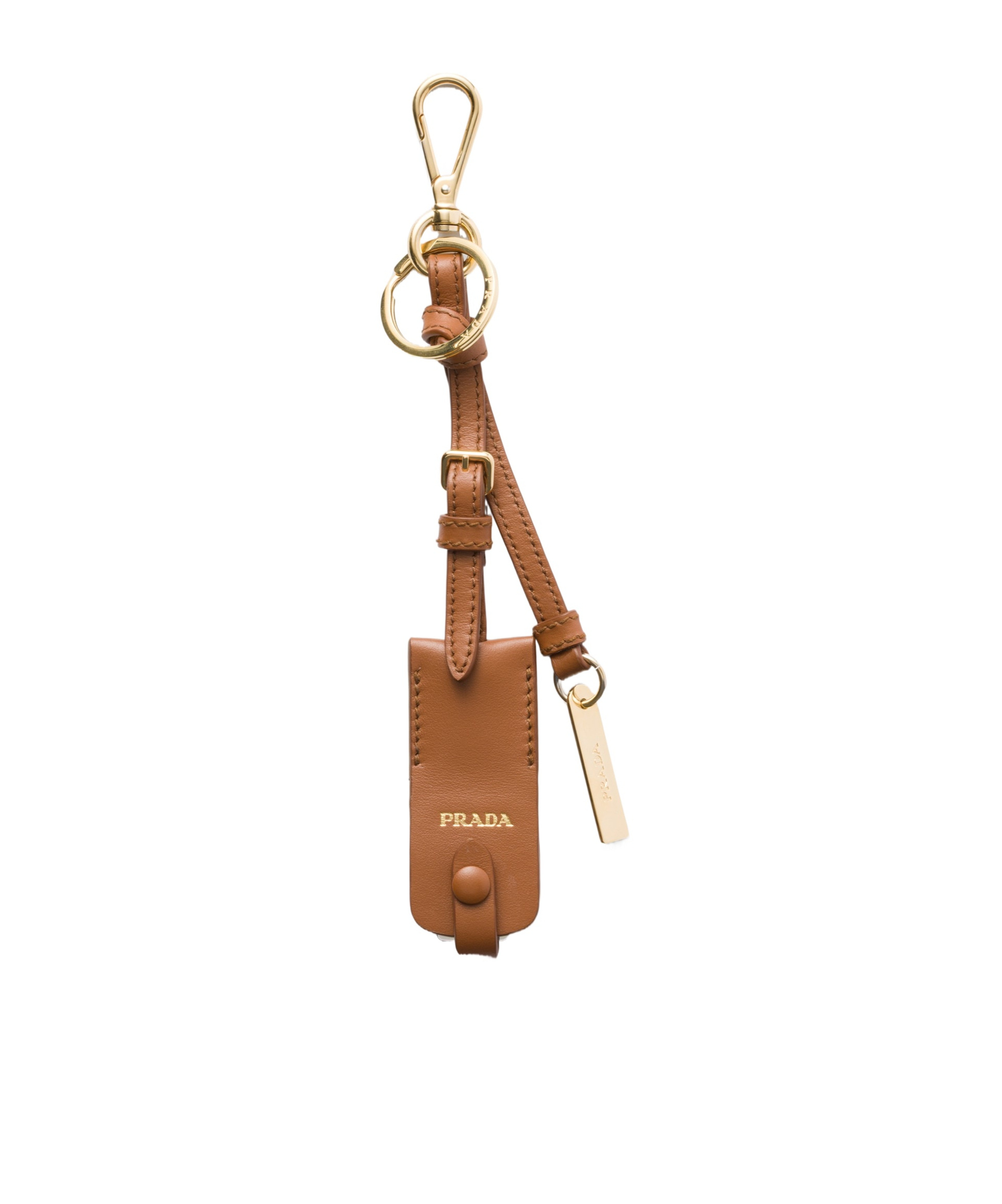 Prada Leather Keychain Charm With Mirror Case In Brown