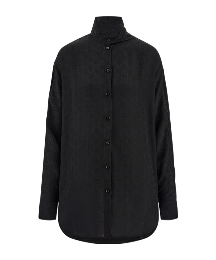 Ferragamo Sash-collar Silk Blouse In Black