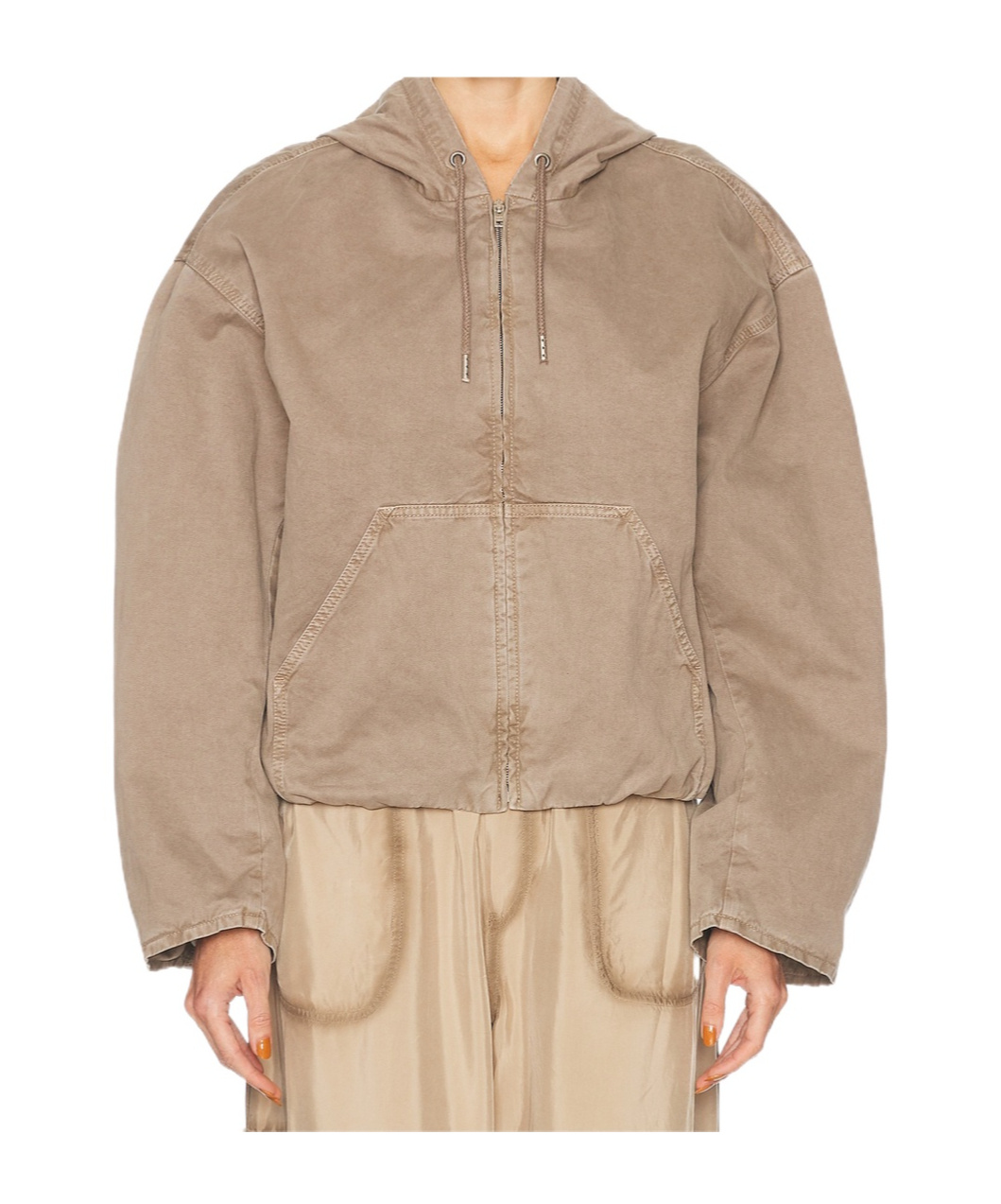 Acne Studios Womens Charcoal Grey Gathered-hem Drawstring-hooded Woven Bomber Jacket In Nude