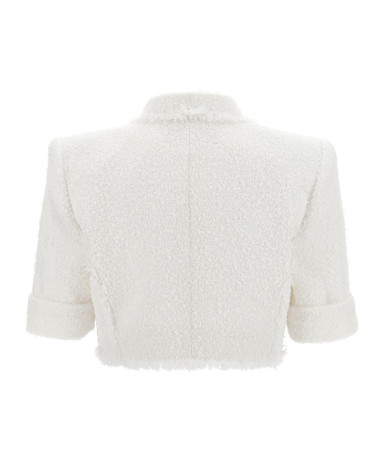 Balmain Spencer Tweed 6-button Short-sleeve Jacket In White