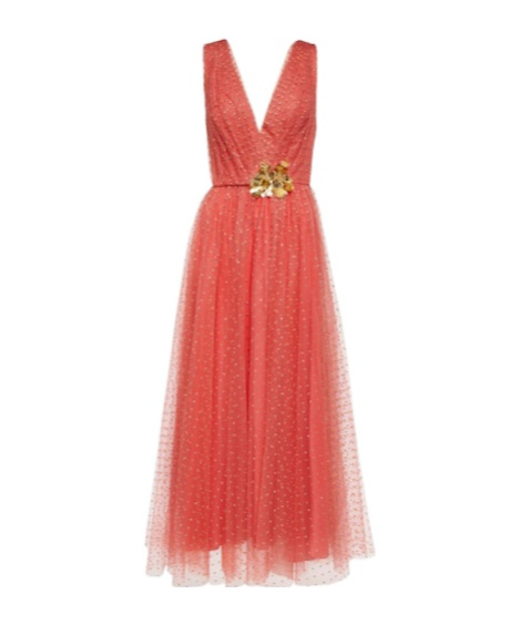 Monique Lhuillier Embellished Tulle Maxi Gown In Red