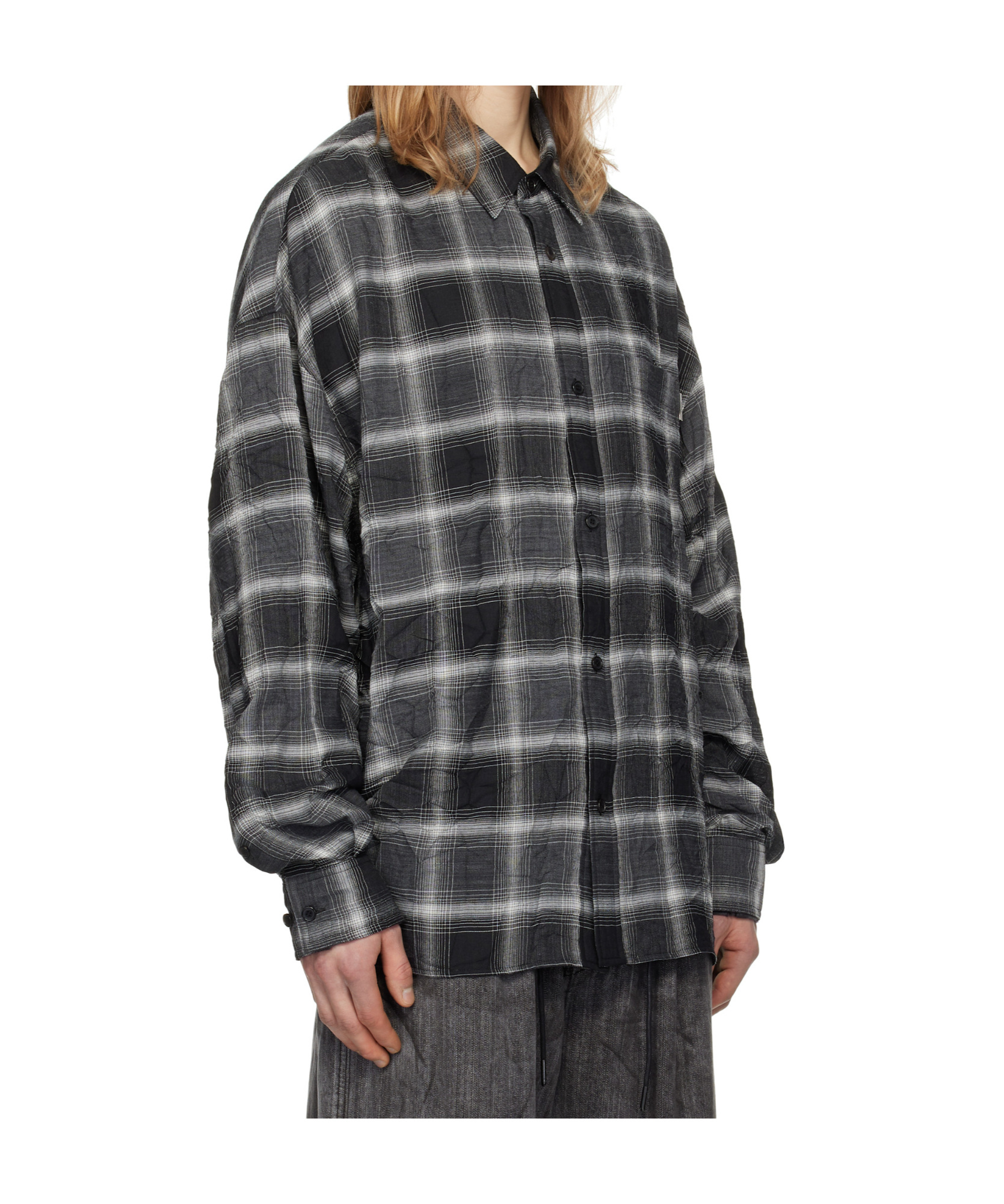 Juunj Gray Crinkled Check Shirt In Black