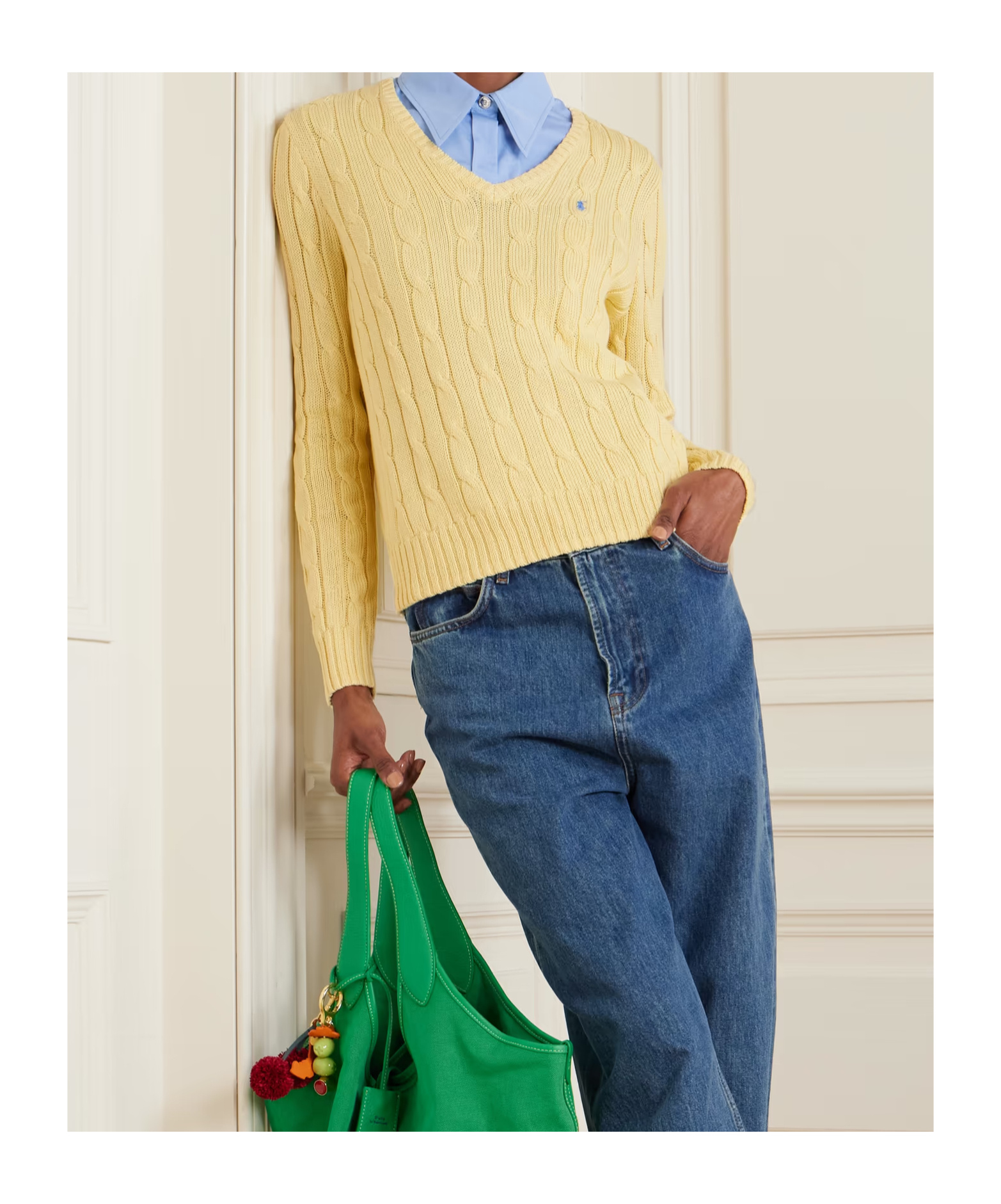 Polo Ralph Lauren Cable-knit V-neck Sweater In Yellow