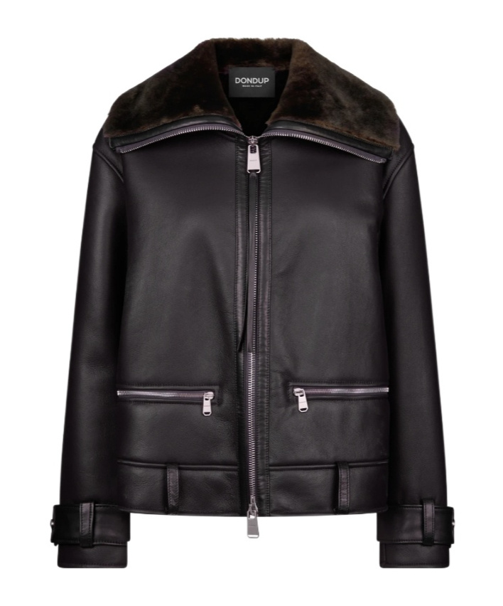 Dondup Double-zip Leather Jacket With Luxurious Fur Collar In Black