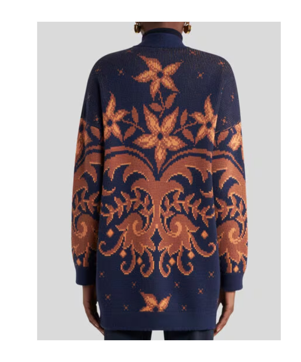 Etro Wool Jacquard V-neck Cardigan With Front Pockets In Blue