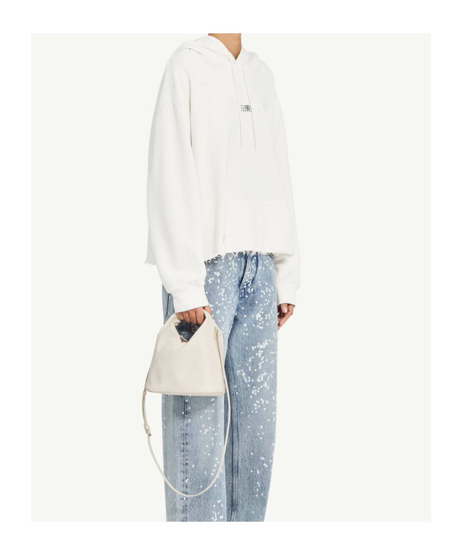 Mm6 Maison Margiela Frayed-hem Logo Hoodie In White