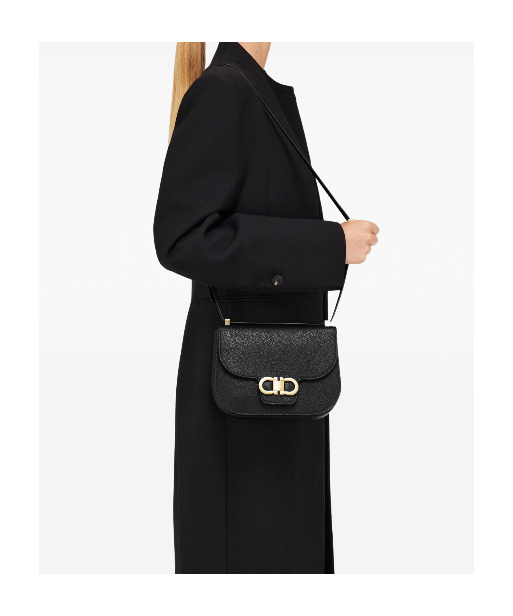 Shop Ferragamo Double Gancini Crossbody Bag In Black