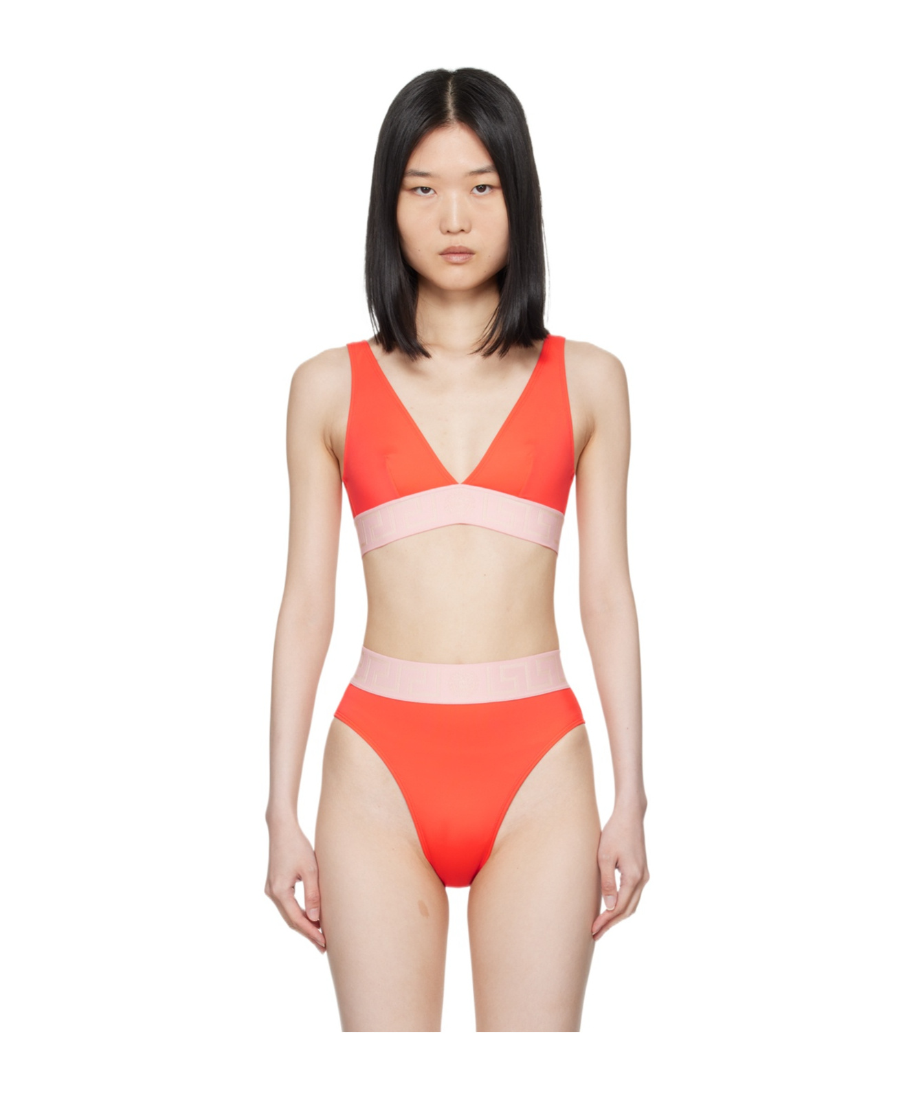 Versace Logo Bikini Top In Orange