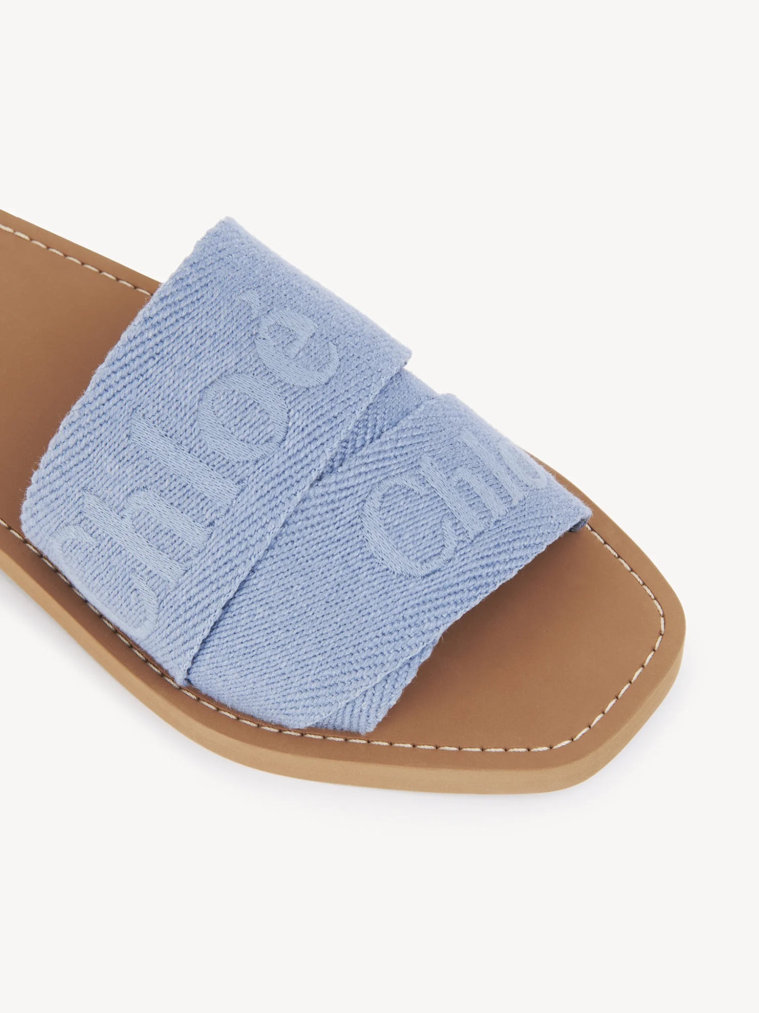 Chloé Woody Embroidered Logo Flat Sandals In Blue