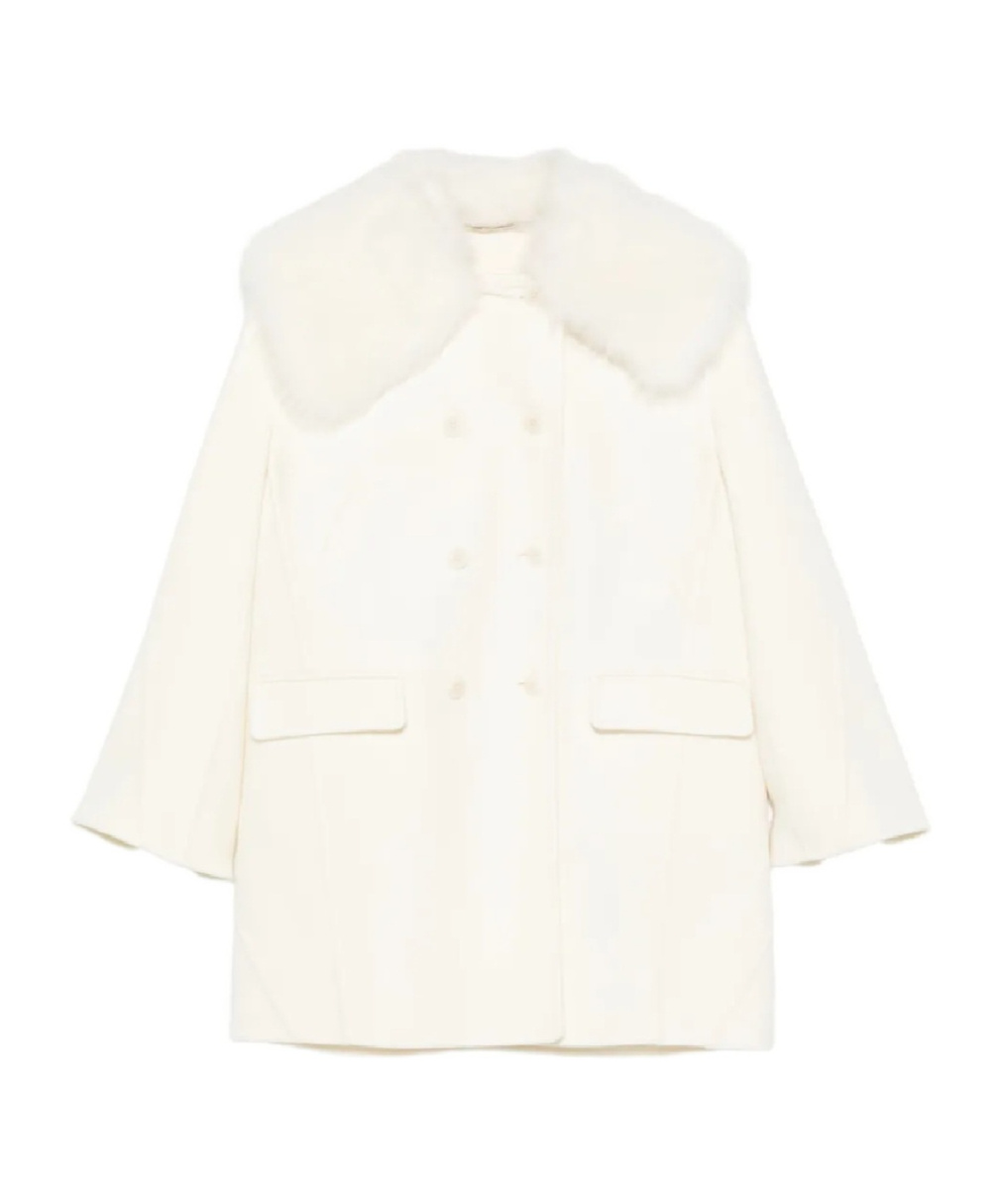 Ermanno Scervino Shearling-trim Double-breasted Coat In White