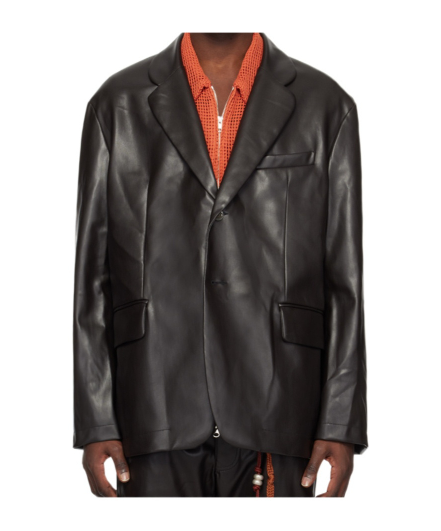 Song For The Mute Brown Square Faux-leather Blazer In Black