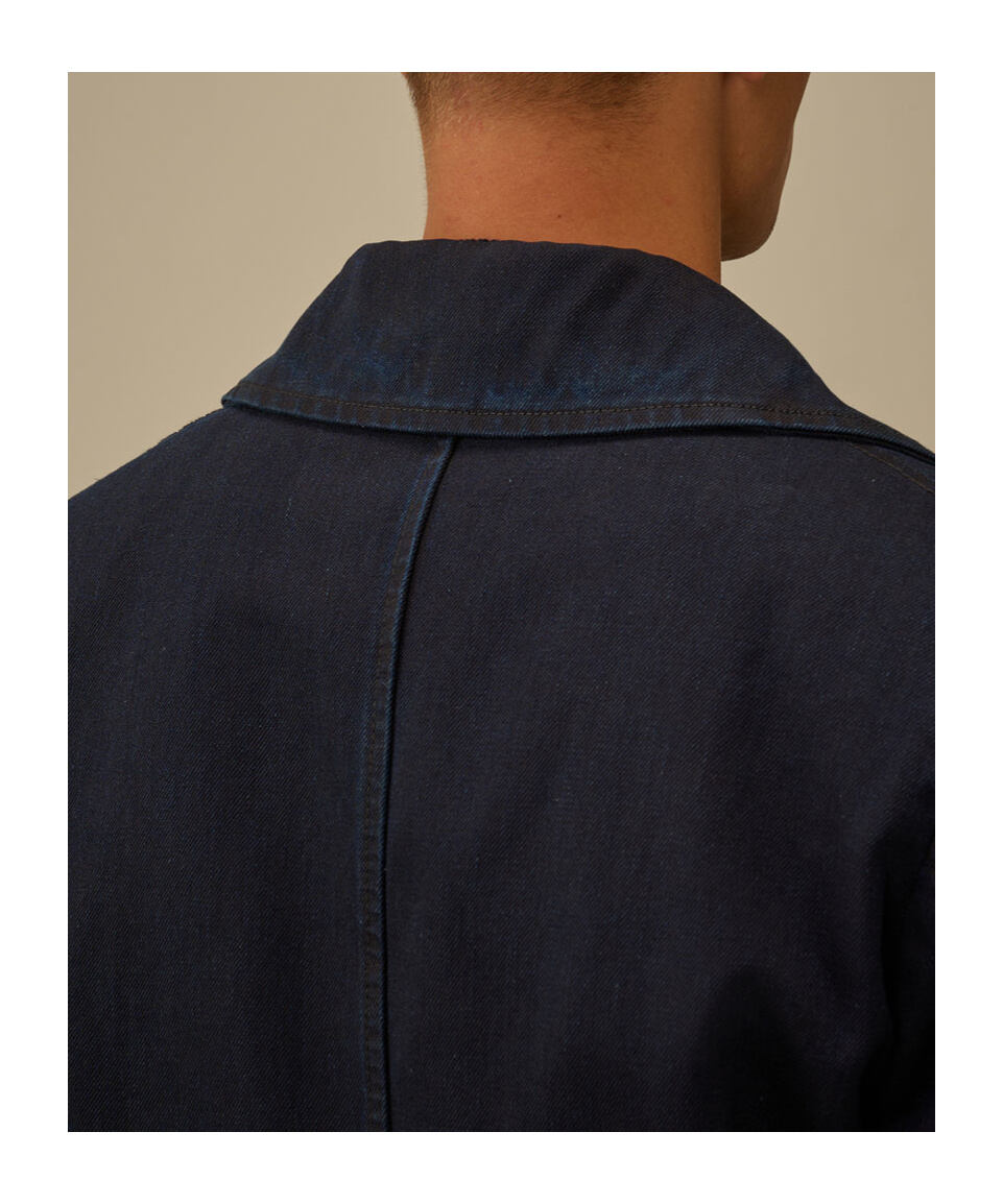 C.p. Company 3/4 Plated Denim Pea Coat In Black