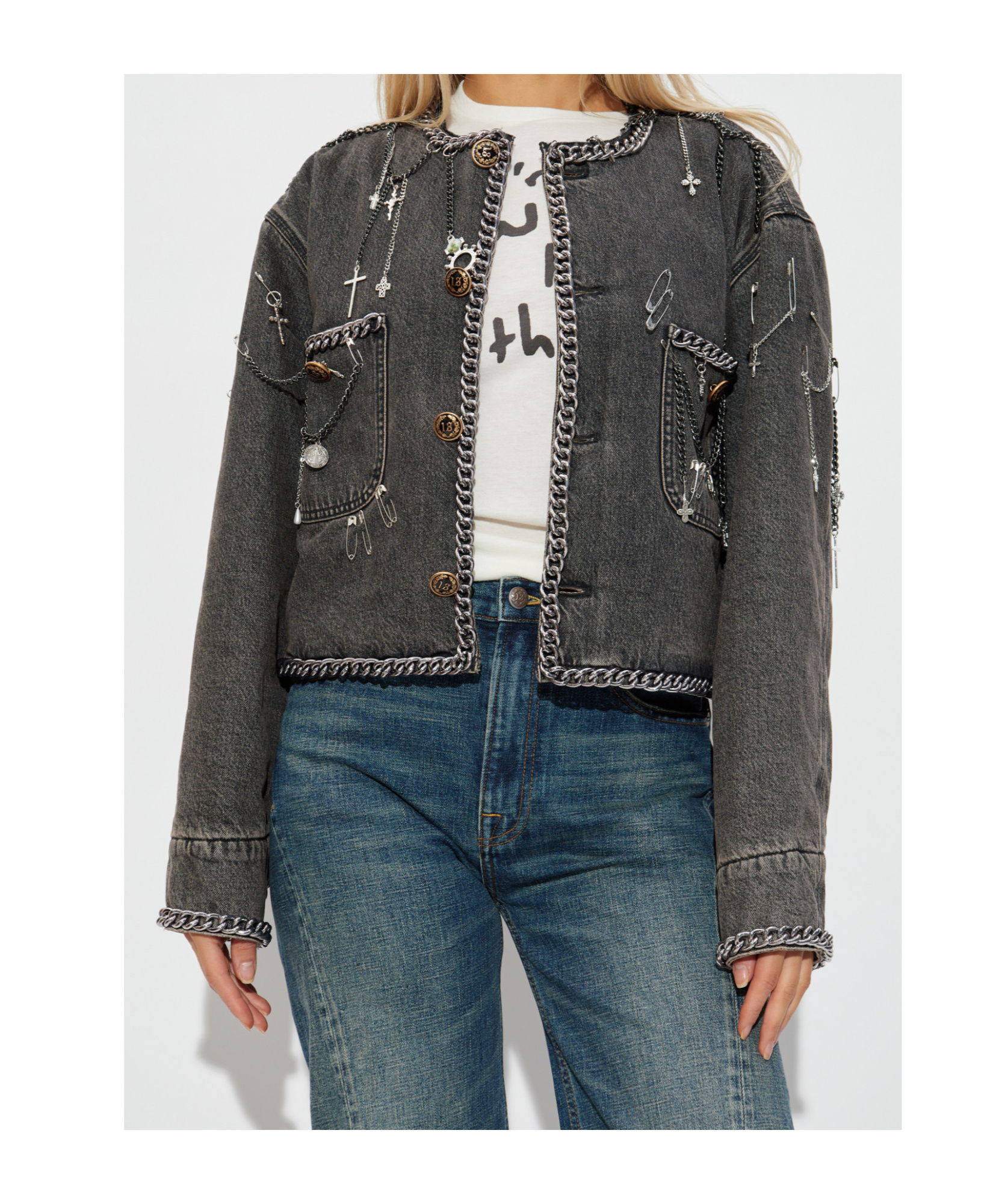 R13 Long Sleeve Denim Jacket In Gray