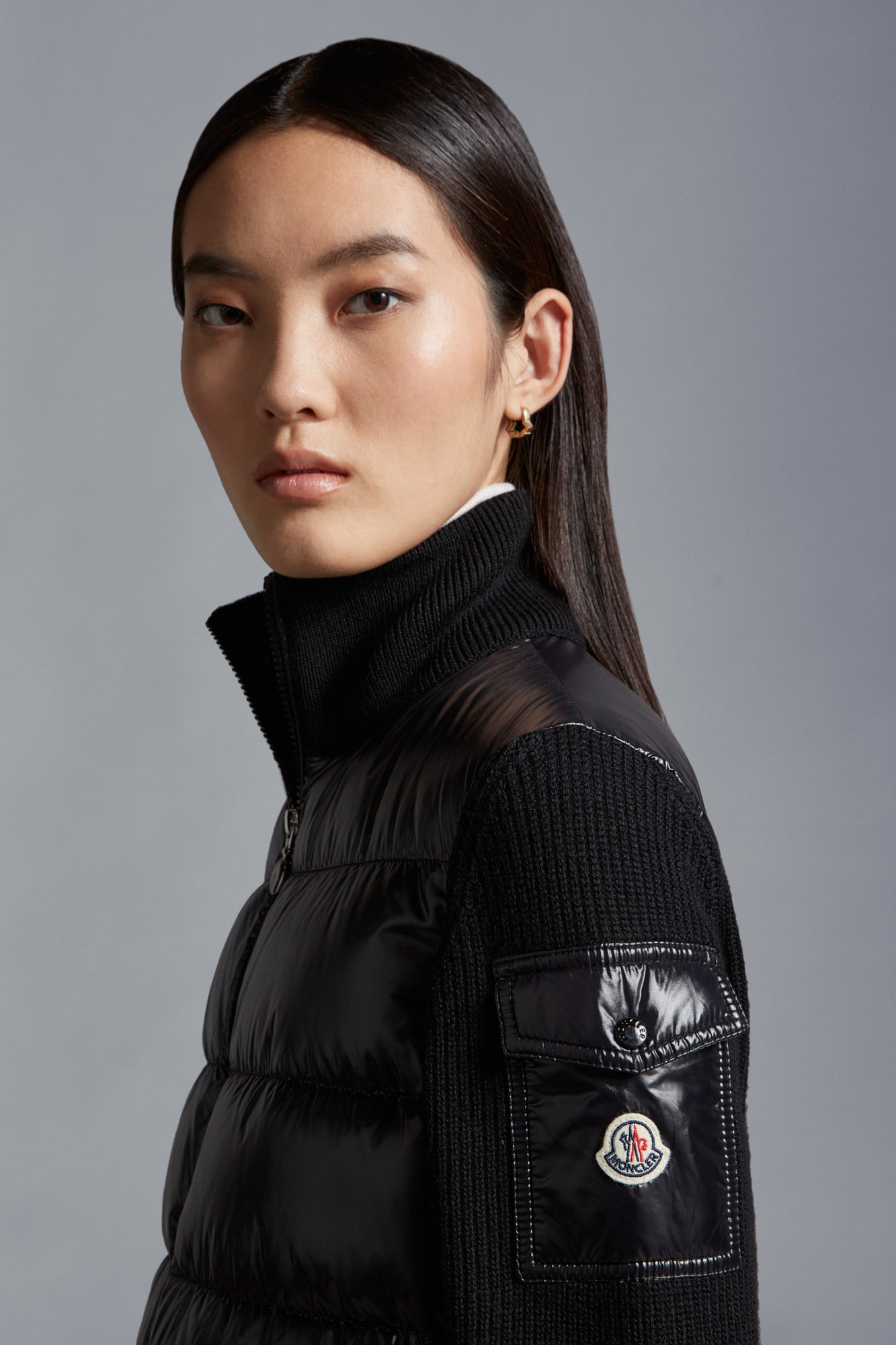 Moncler Black Padded Down Cardigan In Black
