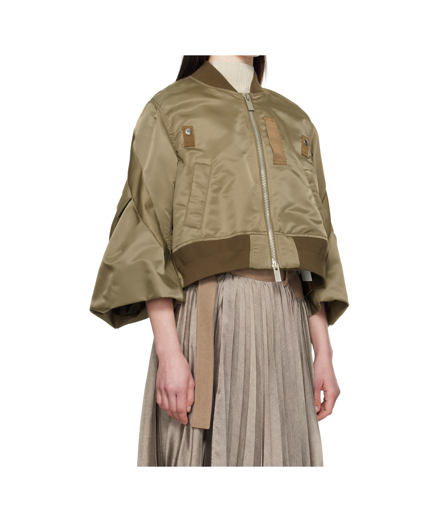 Sacai Khaki Nylon Twill Bomber Jacket In Nude