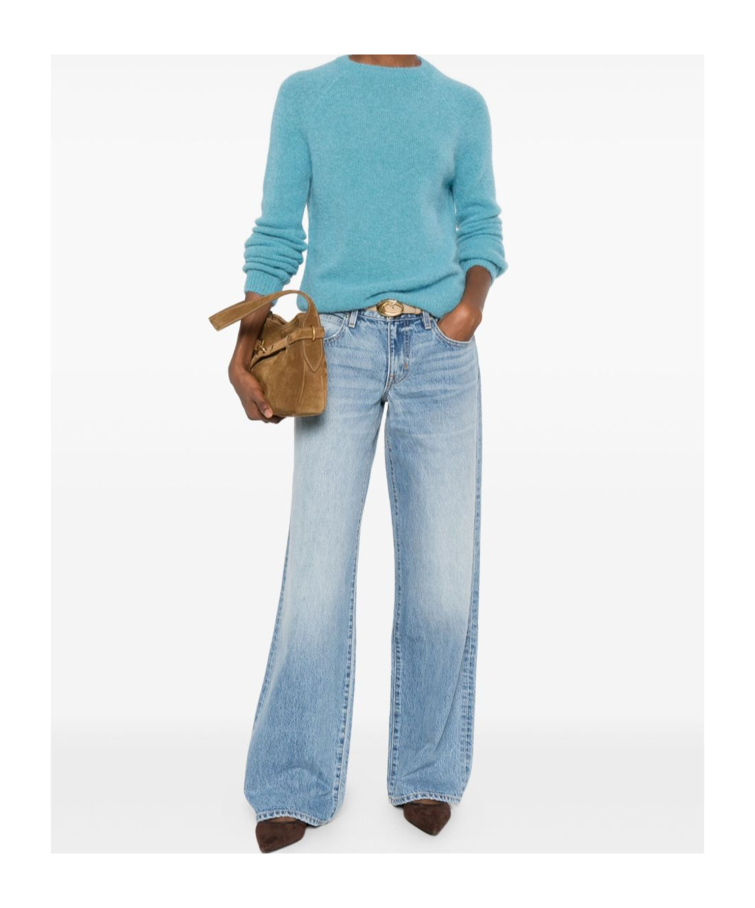 Baserange Ribbed Crew Neck Sweater In Blue