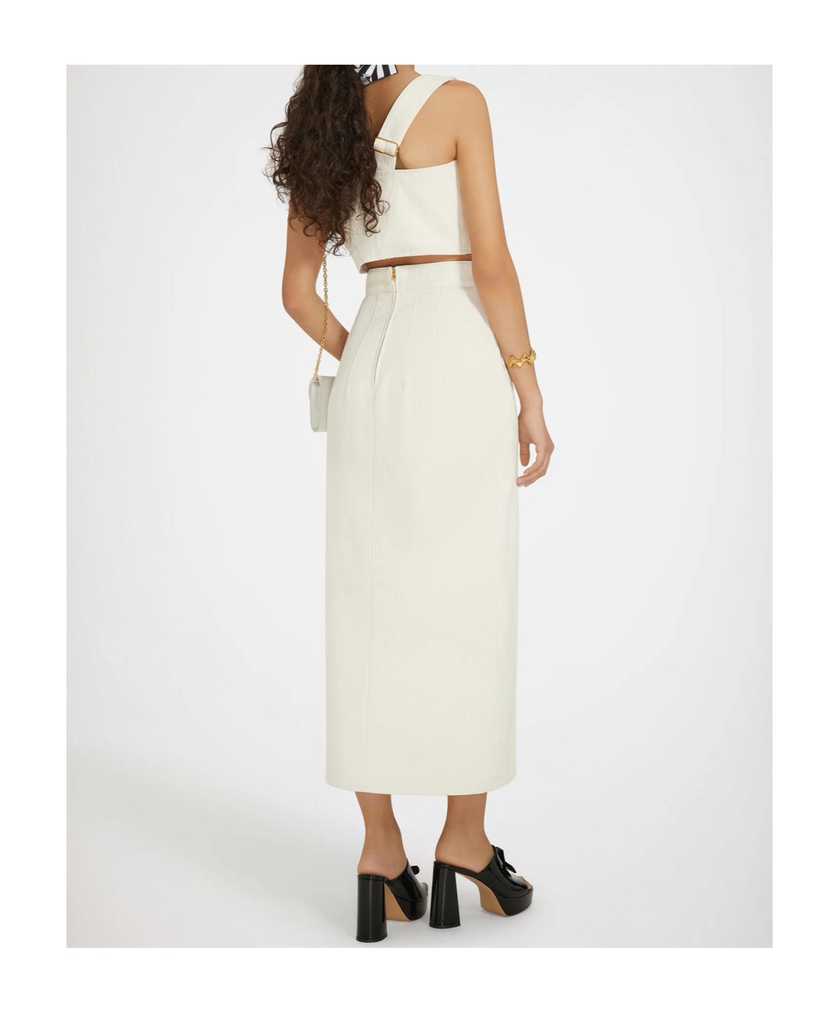 Patou High Waist Denim Skirt With Slits In White
