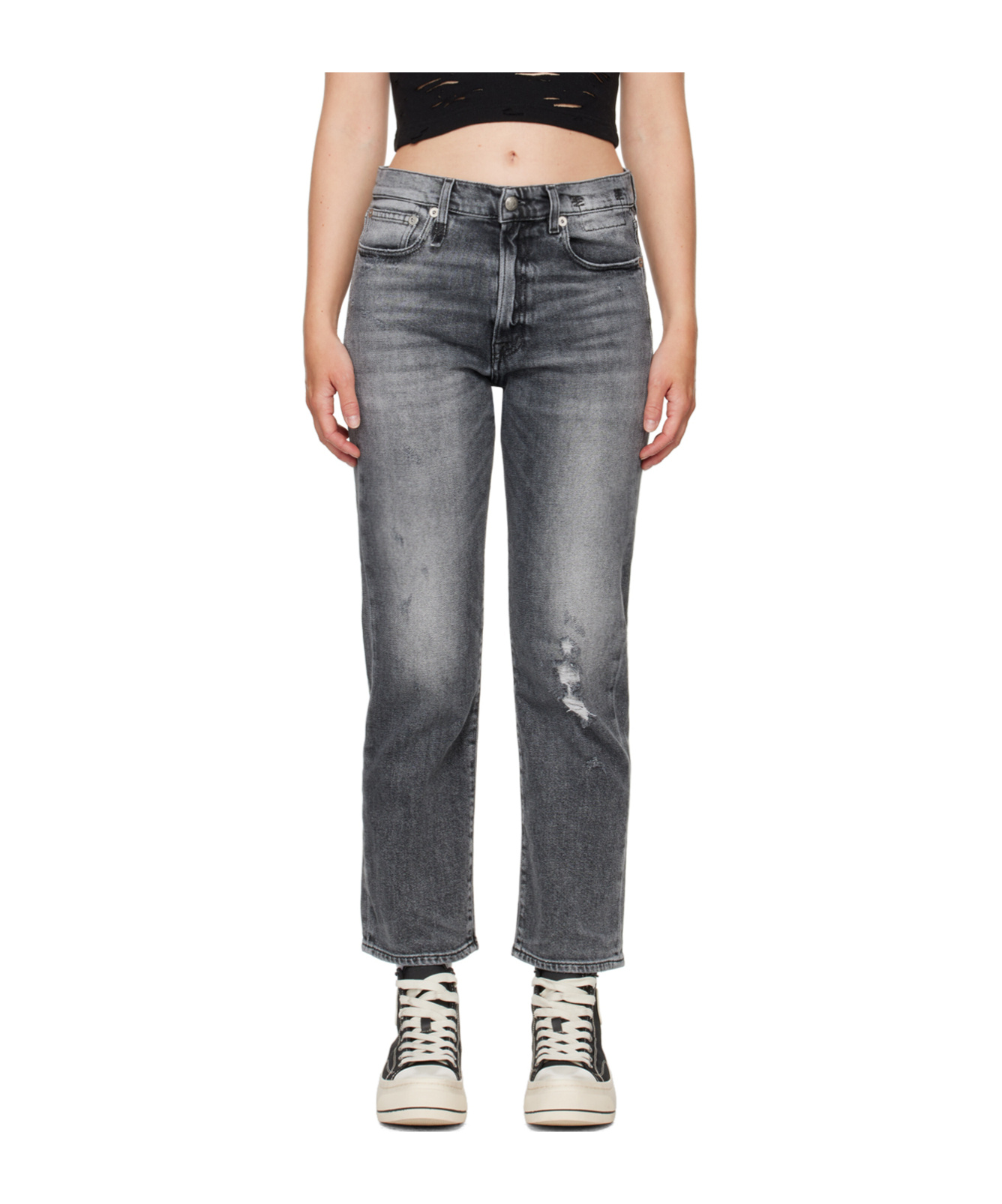 R13 Cropped Boyfriend Jeans In Black