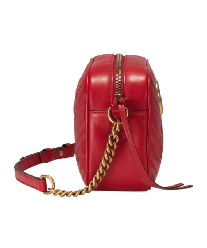 Gucci (wmns)  Gg Marmont Gold Logo Leather Chain Small Red Classic Shoulder Messenger Bag In Red