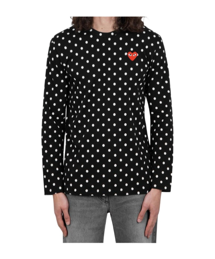 Comme Des Garçons Play Black Polka Dot Heart Patch Long Sleeve T-shirt In Black