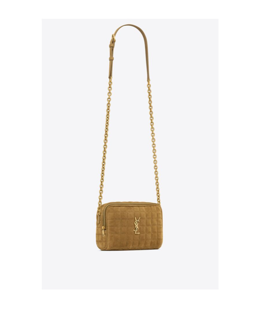 Saint Laurent Cassandre Matelassé Carré Mini Camera Bag In Suede In Brown