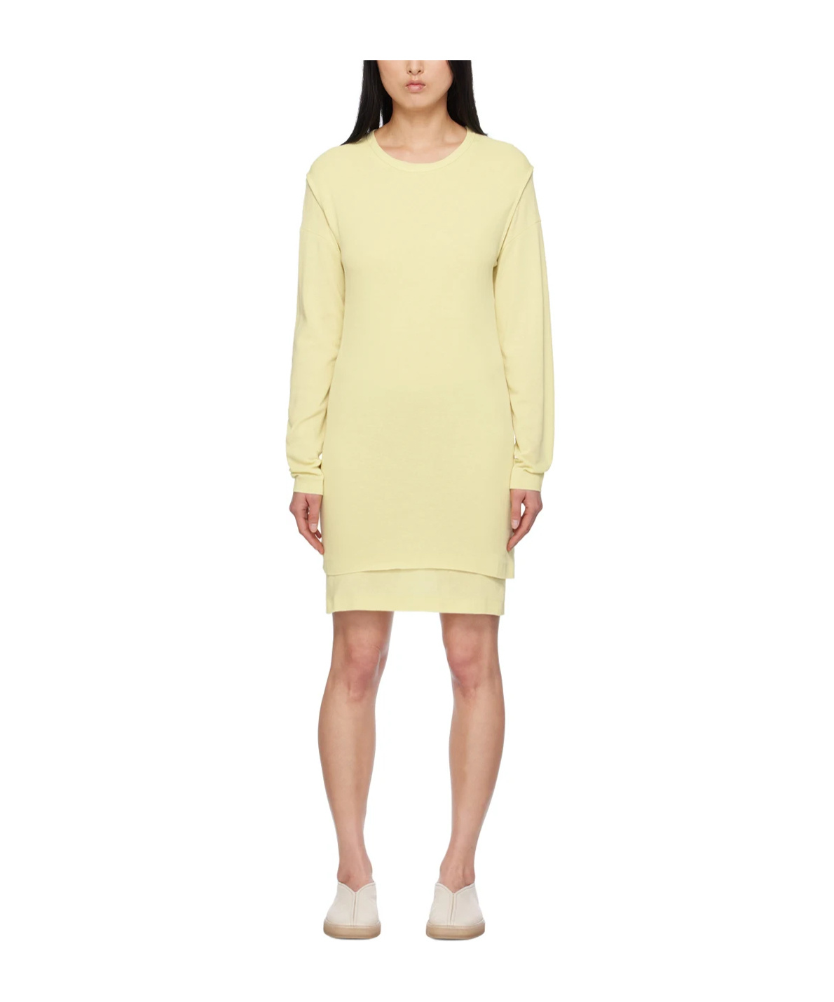 Lemaire Crew Neck Cotton Dress With Long Sleeves In Yellow