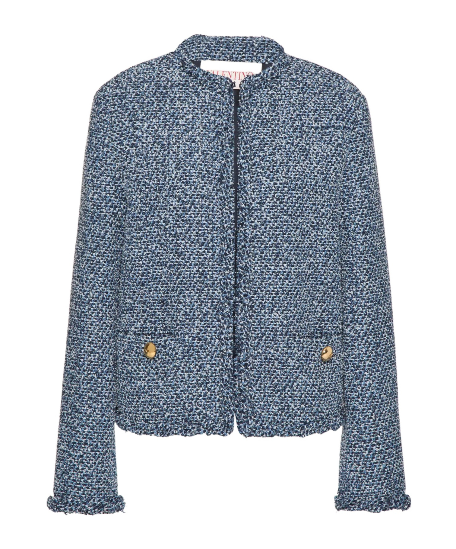 Valentino Round-neck Tweed Jacket In Blue